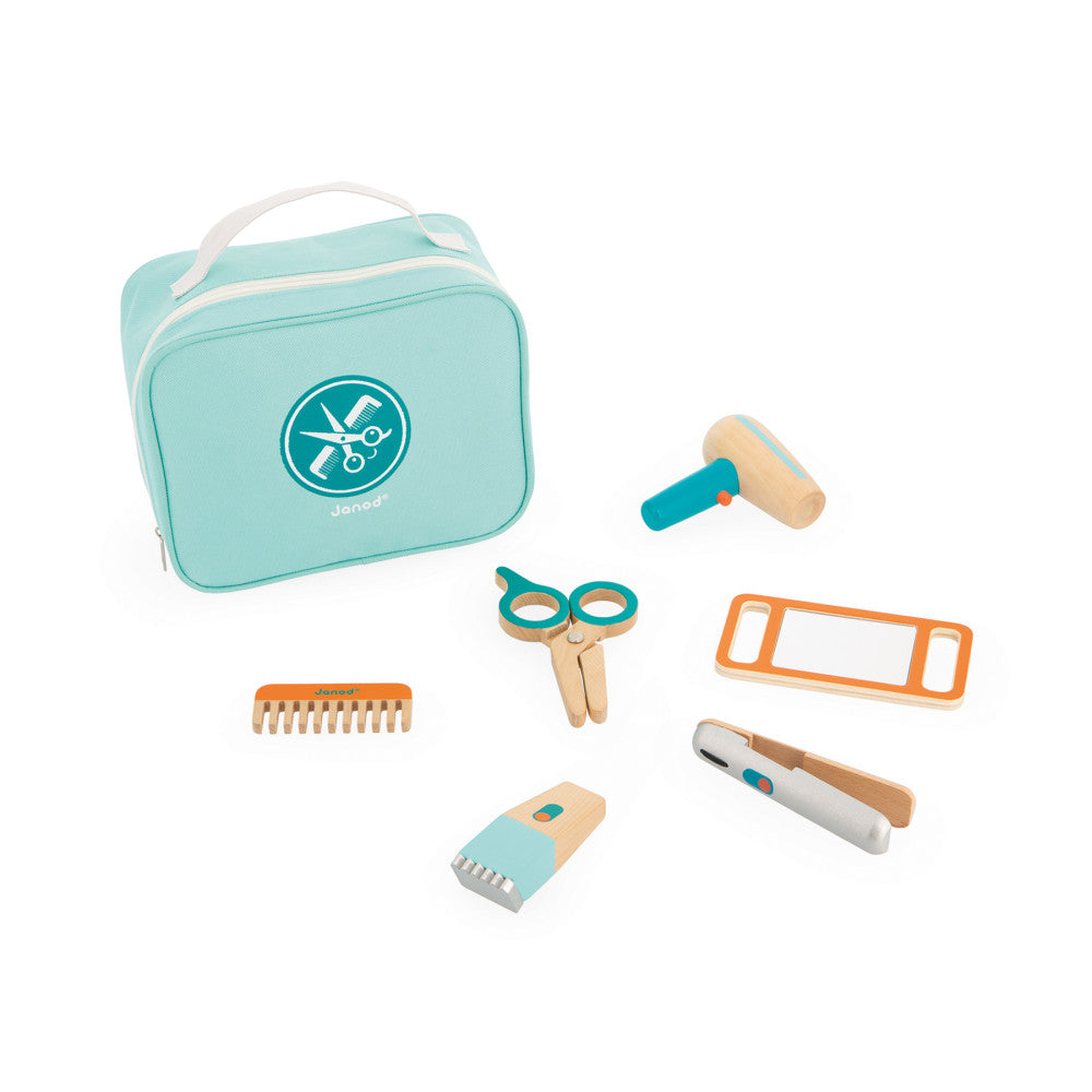 Janod 6-Piece Hairdresser Play Set ?C Vibrant Blue/Orange - Image 2