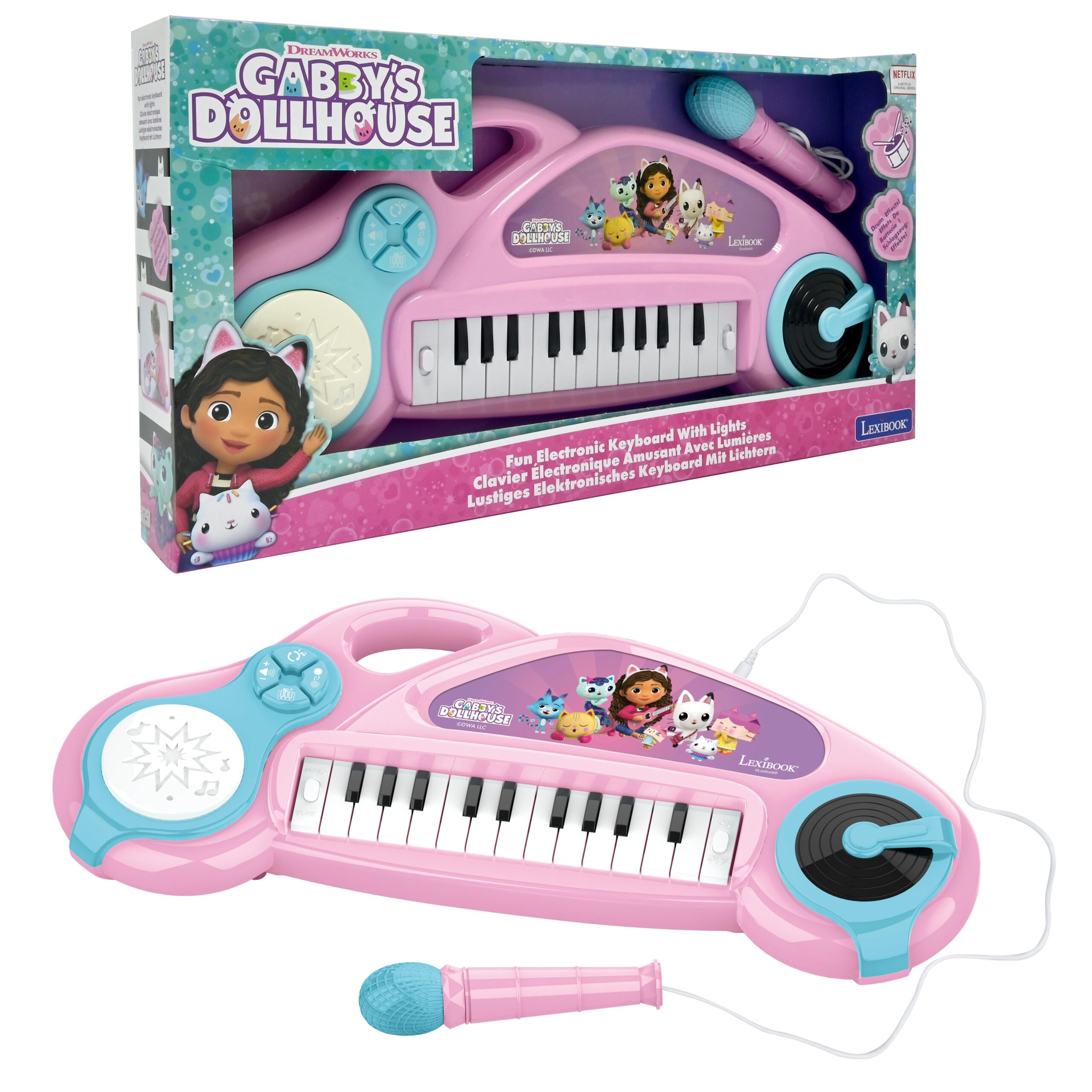 Gabby's Dollhouse Pink Electronic Piano Keyboard with Microphone - Image 2