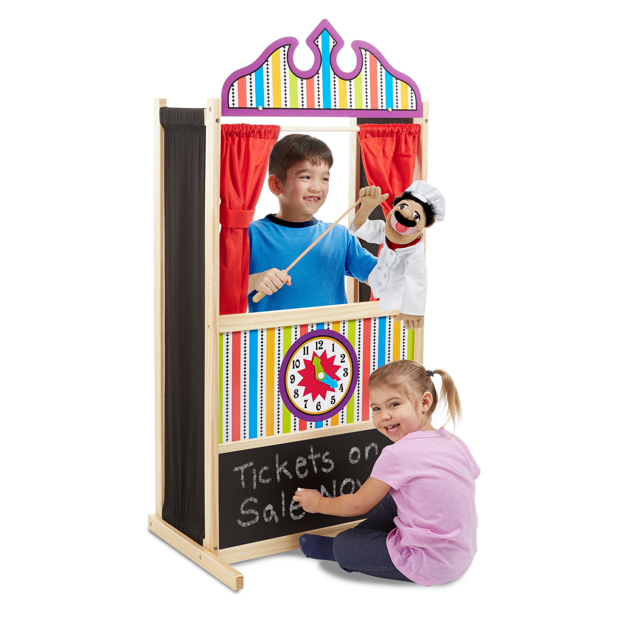 Melissa & Doug Deluxe Wooden Puppet Theater - Imaginative Play Stage - Image 2