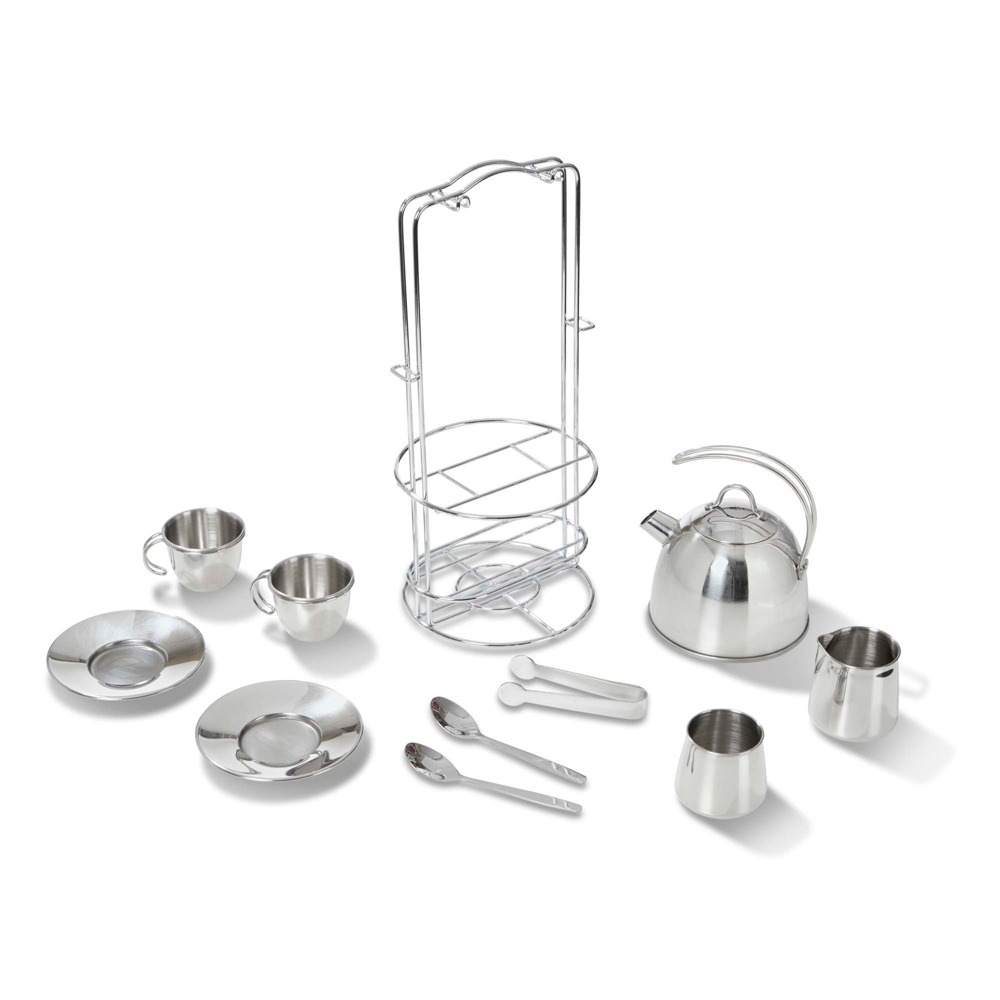 Melissa & Doug 11-Piece Stainless Steel Tea Set - Playtime Elegance - Image 3