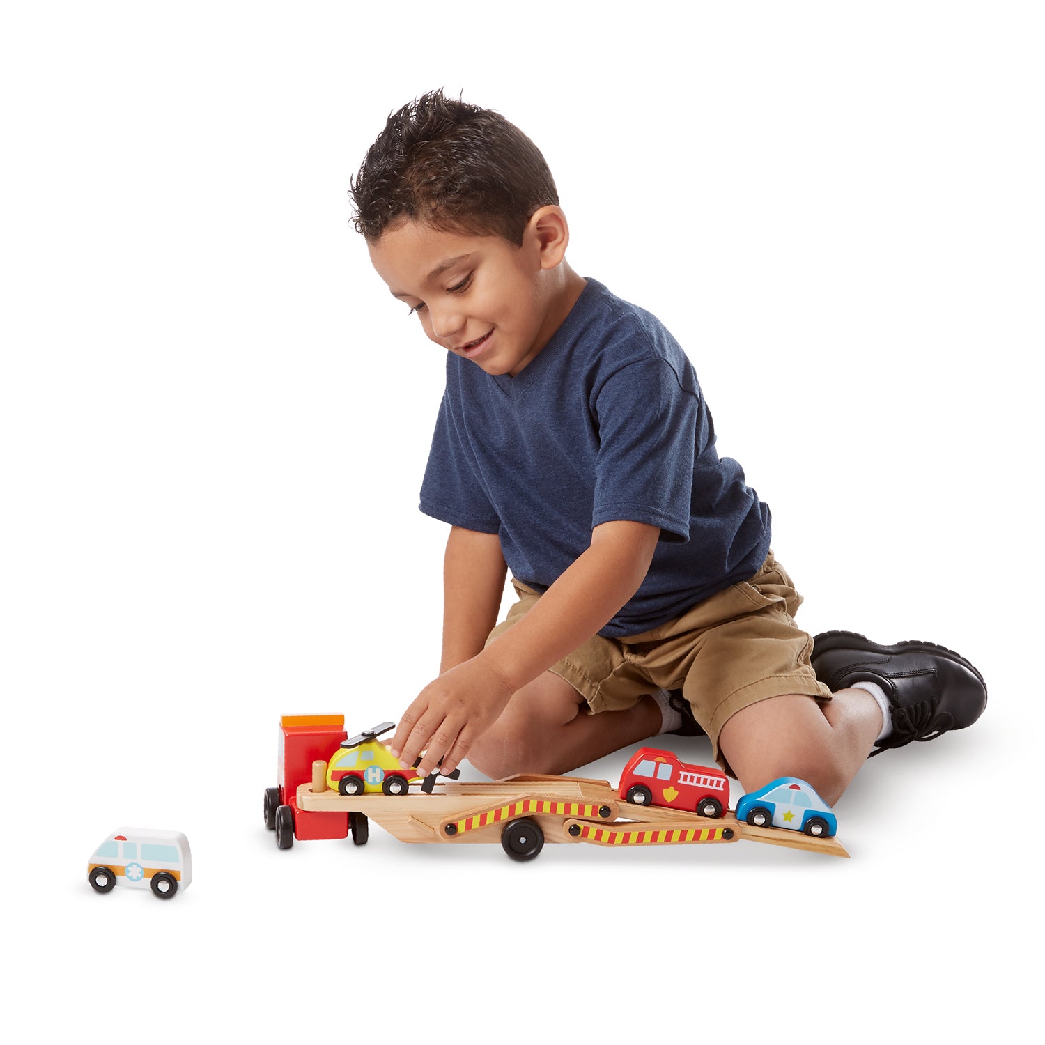Melissa & Doug Wooden Emergency Vehicle Carrier Set - Image 5