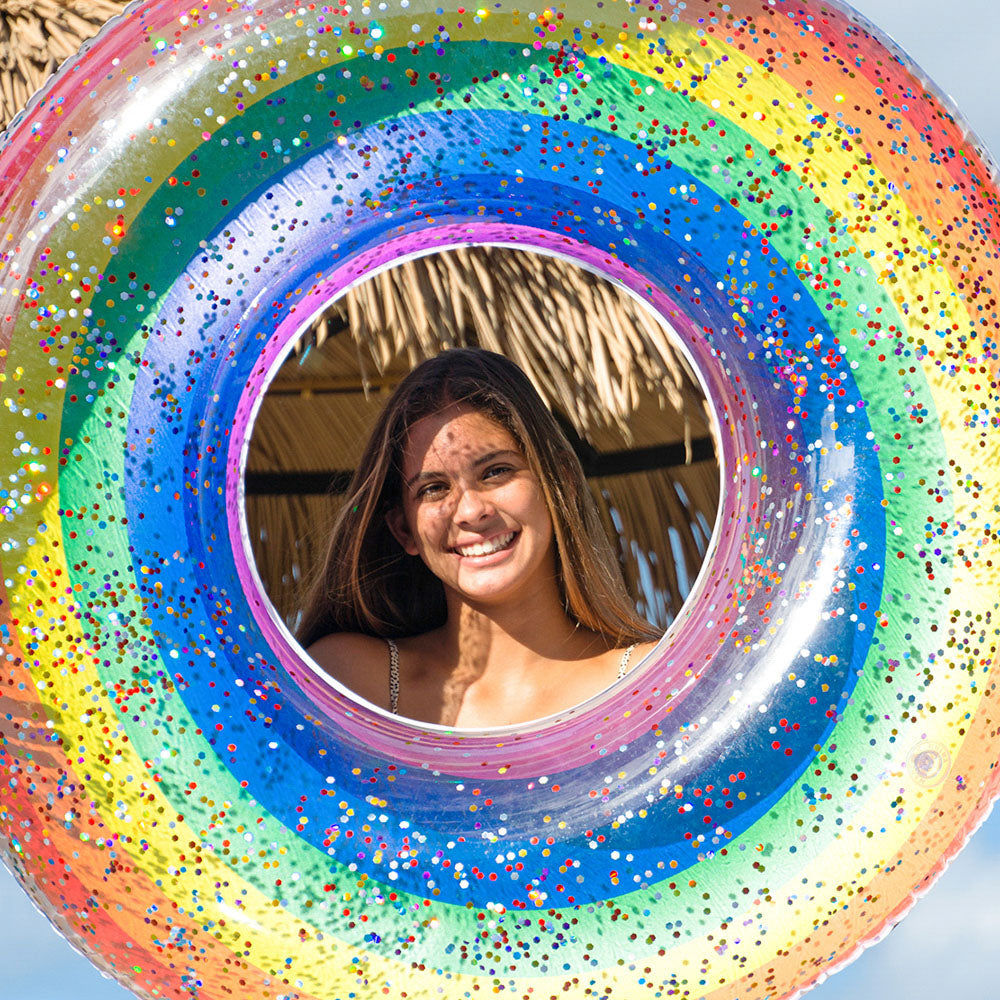 PoolCandy Rainbow Collection 48" Glitter Pool Tube - Classic Rainbow - Image 4