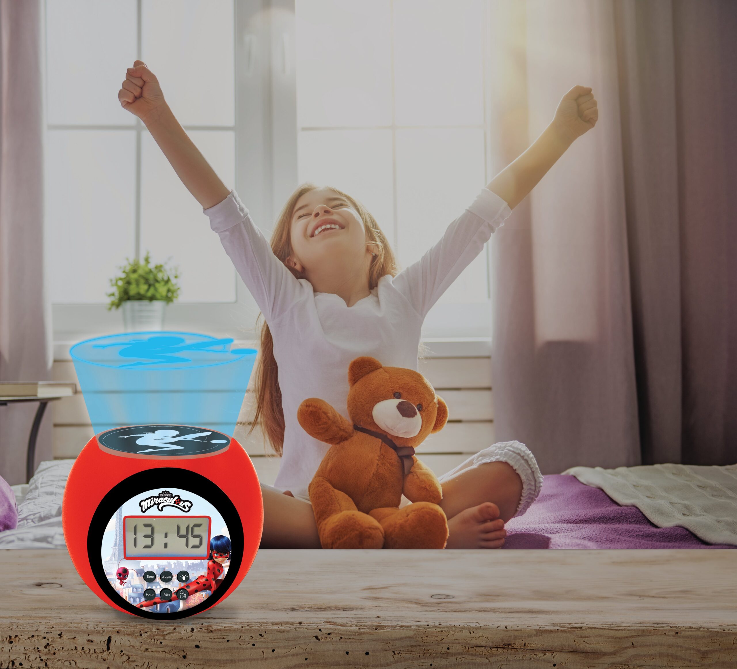 Miraculous Ladybug Projector Alarm Clock - Kids' Nightlight - Red - Image 3