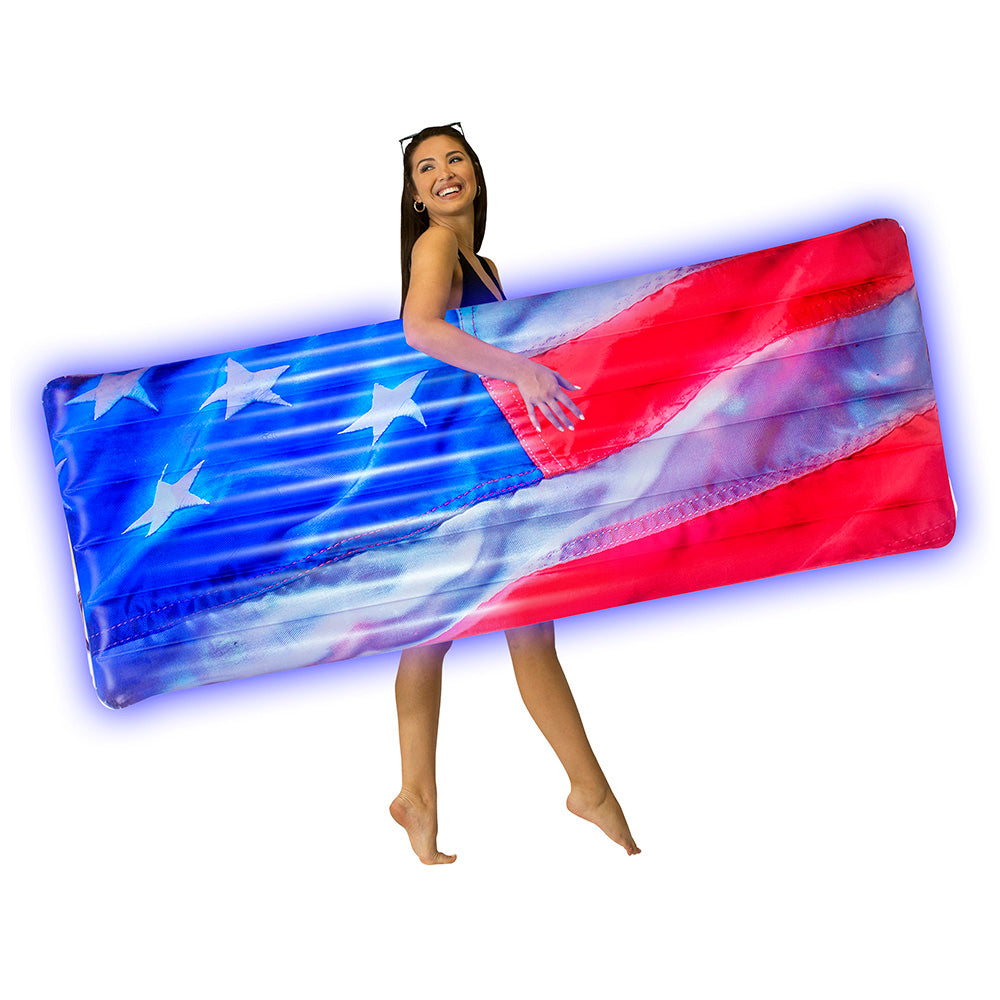PoolCandy Stars & Stripes LED Deluxe Pool Raft - 74 x 30 Inch