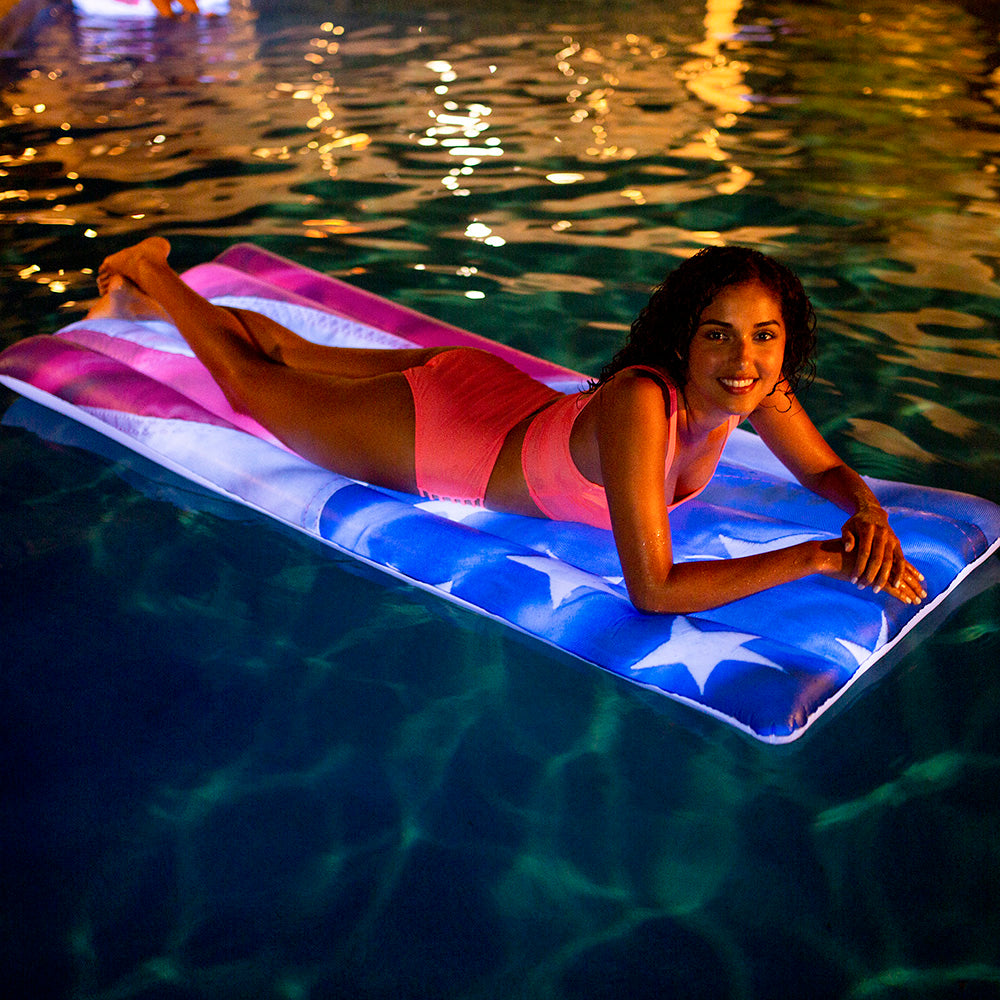 PoolCandy Stars & Stripes LED Deluxe Pool Raft - 74 x 30 Inch - Image 2