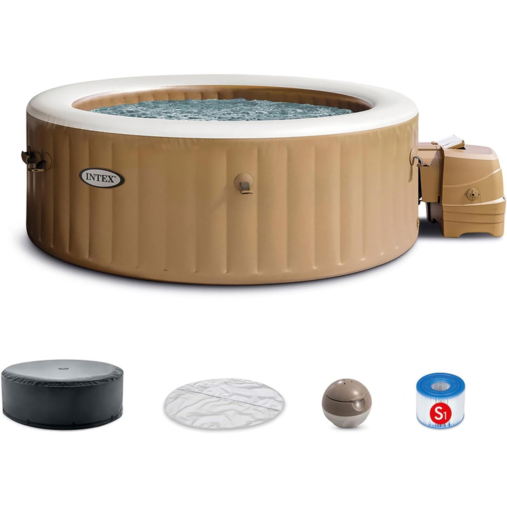 Intex PureSpa Sahara Tan 6-Person Inflatable Hot Tub ?C 85" Round with Jets