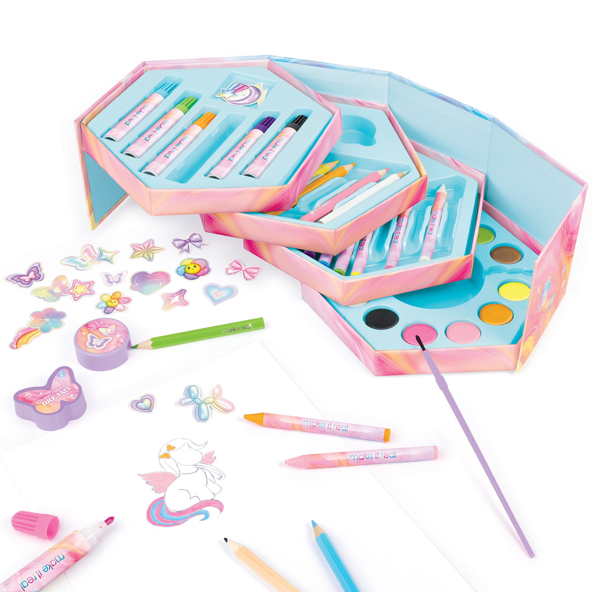 Make It Real Creative Heart Art Studio Set - Hexagon 68pc Kit for Tween Girls - Image 2