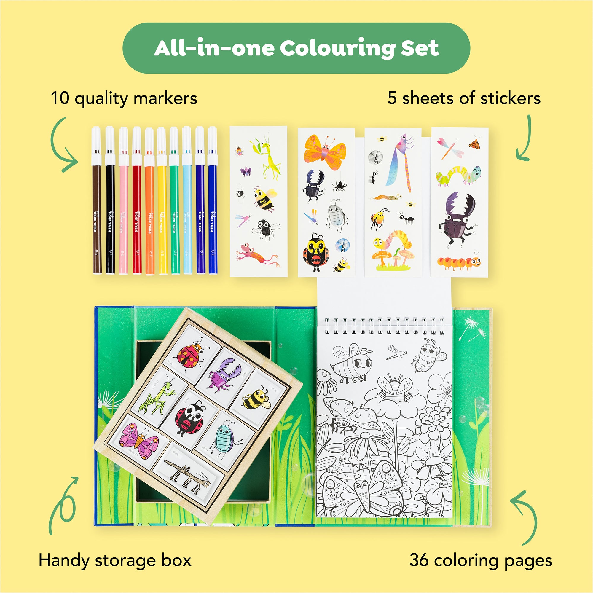 Tiger Tribe Backyard Bugs Coloring Set - Markers & Stickers, Ages 5+ - Image 3