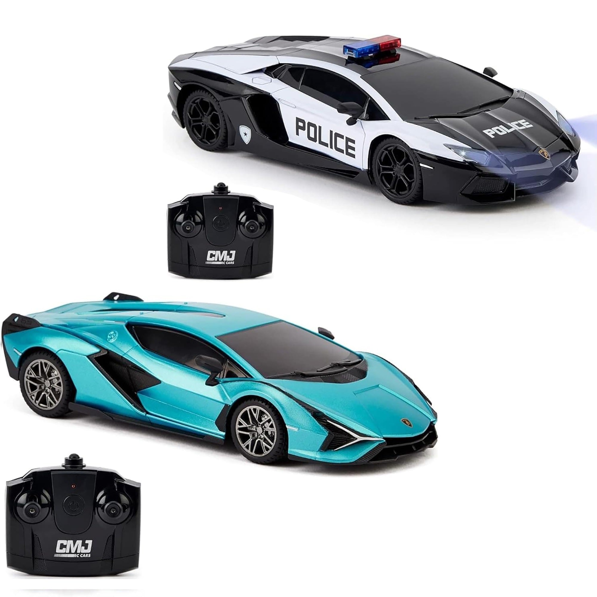 CMJ RC Lamborghini Twin Pack - Si??n & Aventador Police - 1:24 Scale Remote Control Cars
