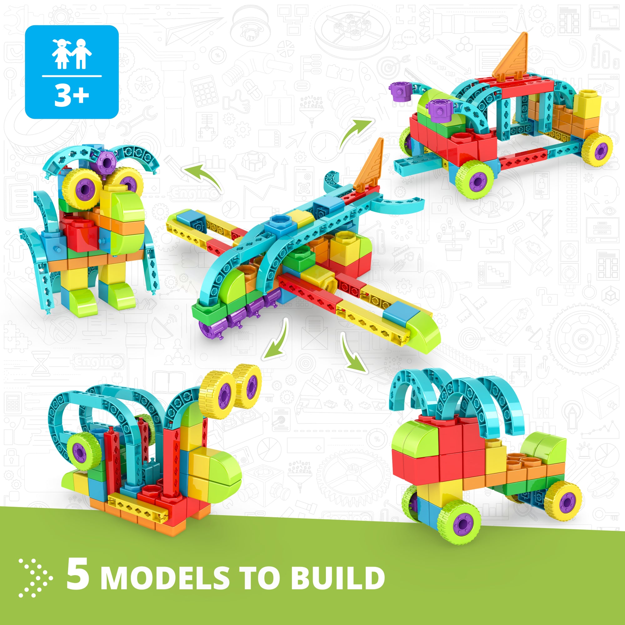 Engino Qboidz 61-Piece Airplane Construction Kit - STEM Educational Toy for Kids Ages 3+ - Image 2