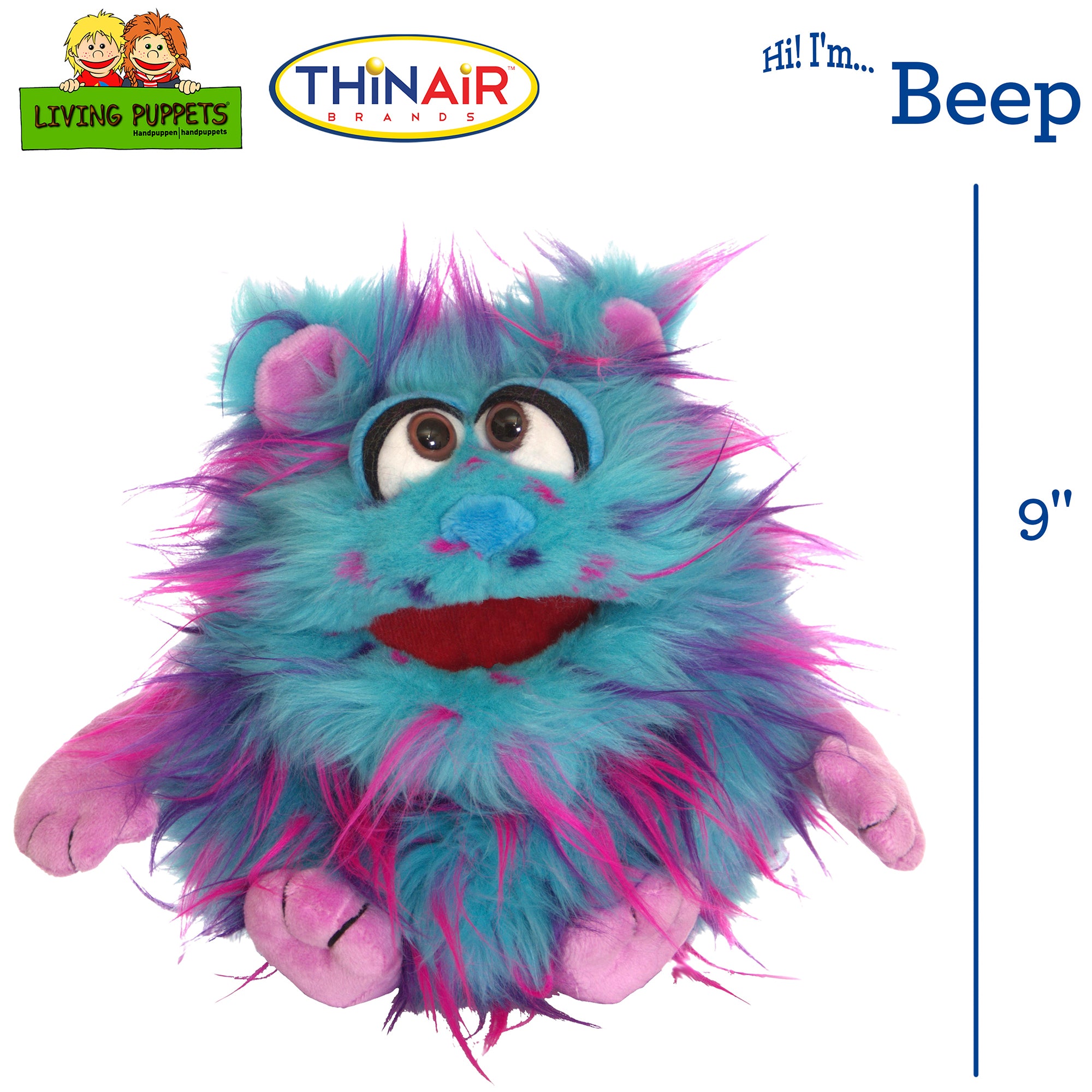 Living Puppets Handmade Beep The Blue Friendly Monster - 9" Plush Hand Puppet - Image 2