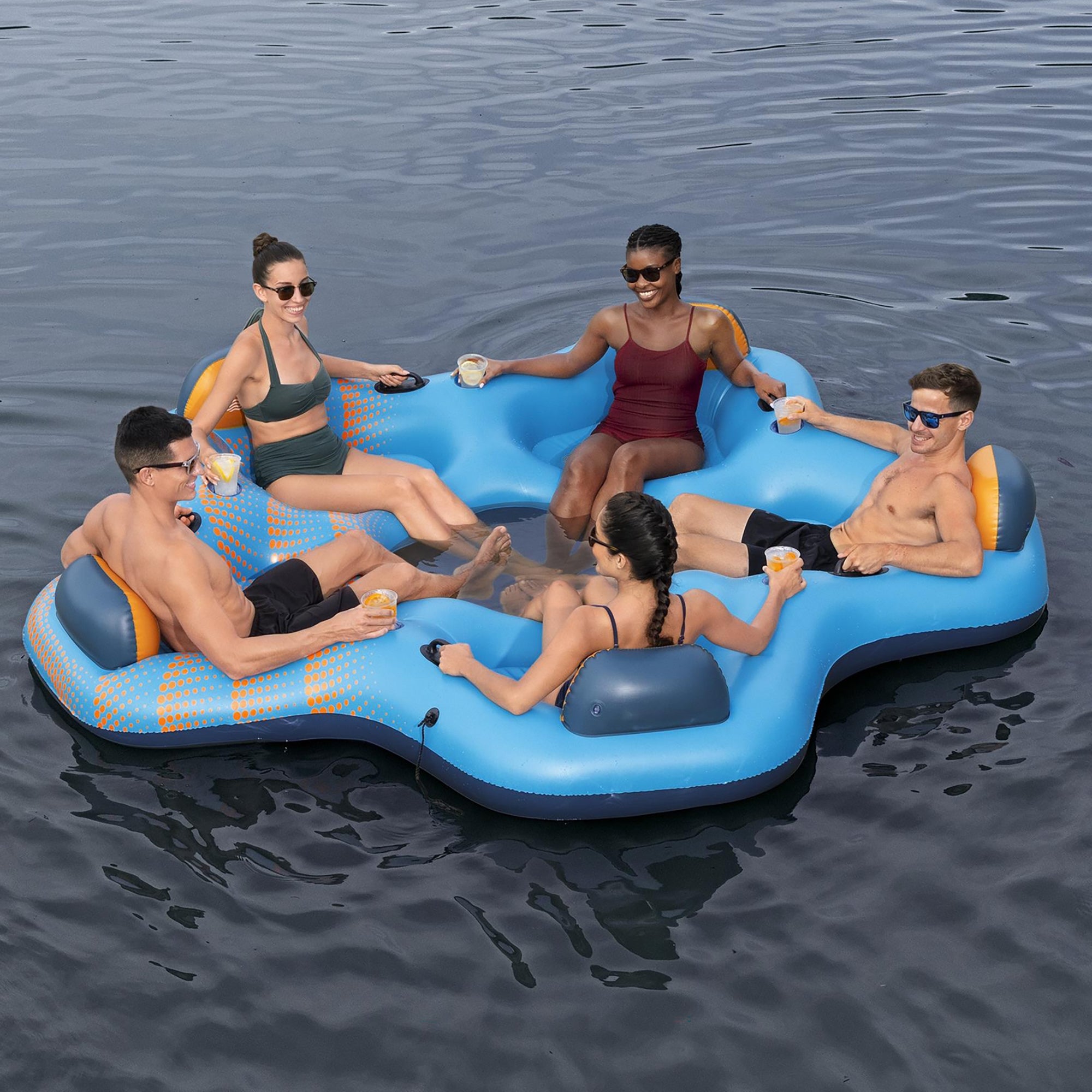 Hydro Force Day Drifter Island - 5 Person XL Water Float with Mesh Seats and Cup Holders - Image 2