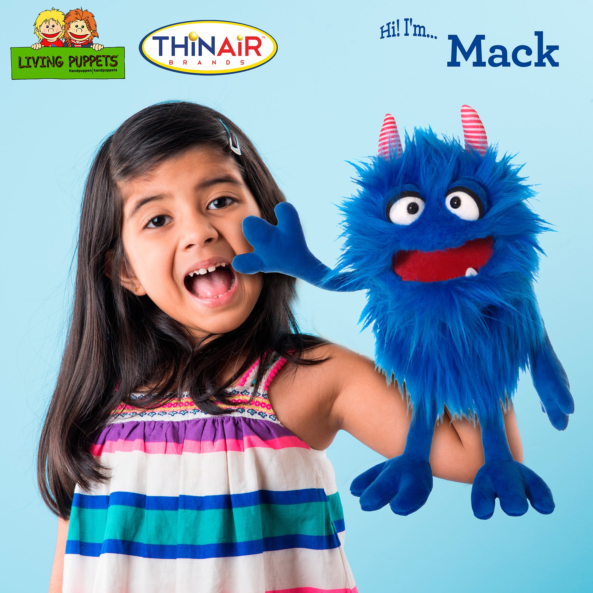 Living Puppets Mack The Friendly Monster - 14" Blue Plush Hand Puppet - Image 3