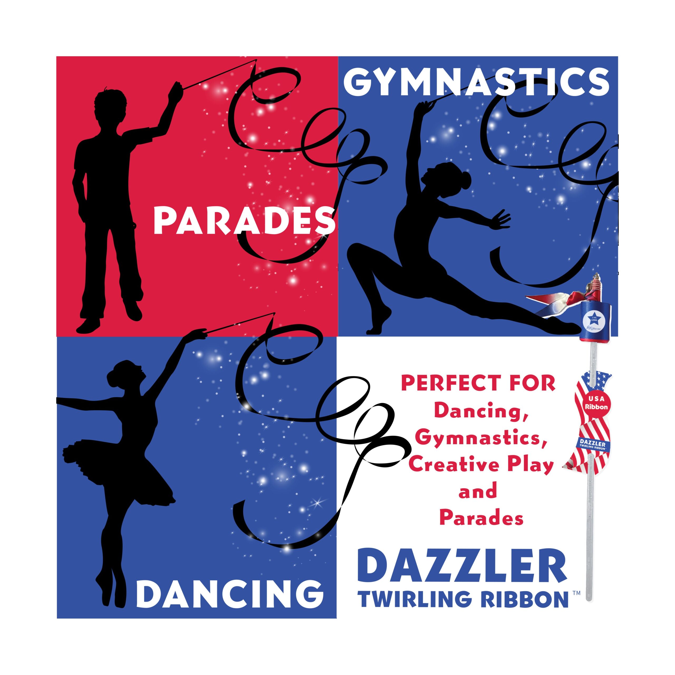 Patriotic USA Dazzler Twirling Ribbon with Glitter Wand - Image 3