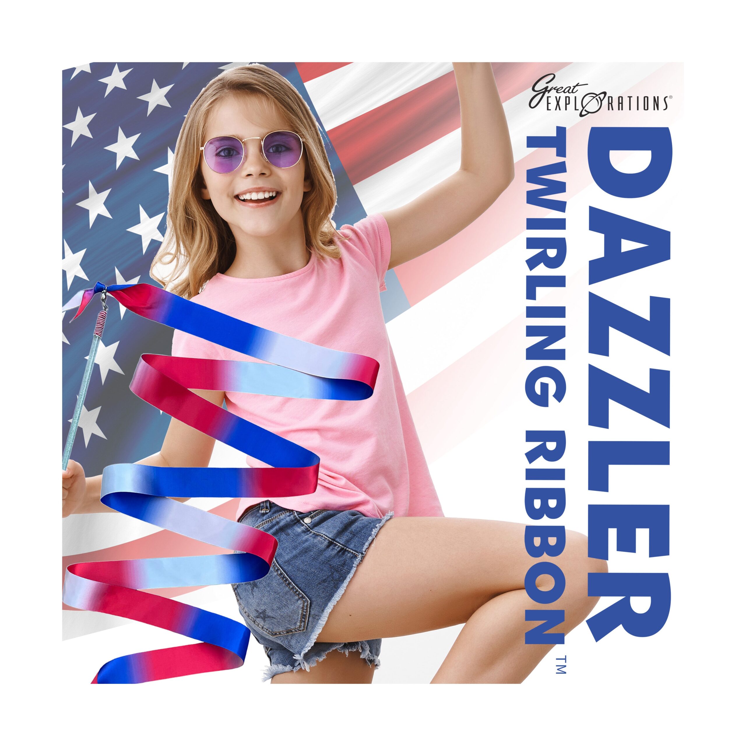 Patriotic USA Dazzler Twirling Ribbon with Glitter Wand - Image 4