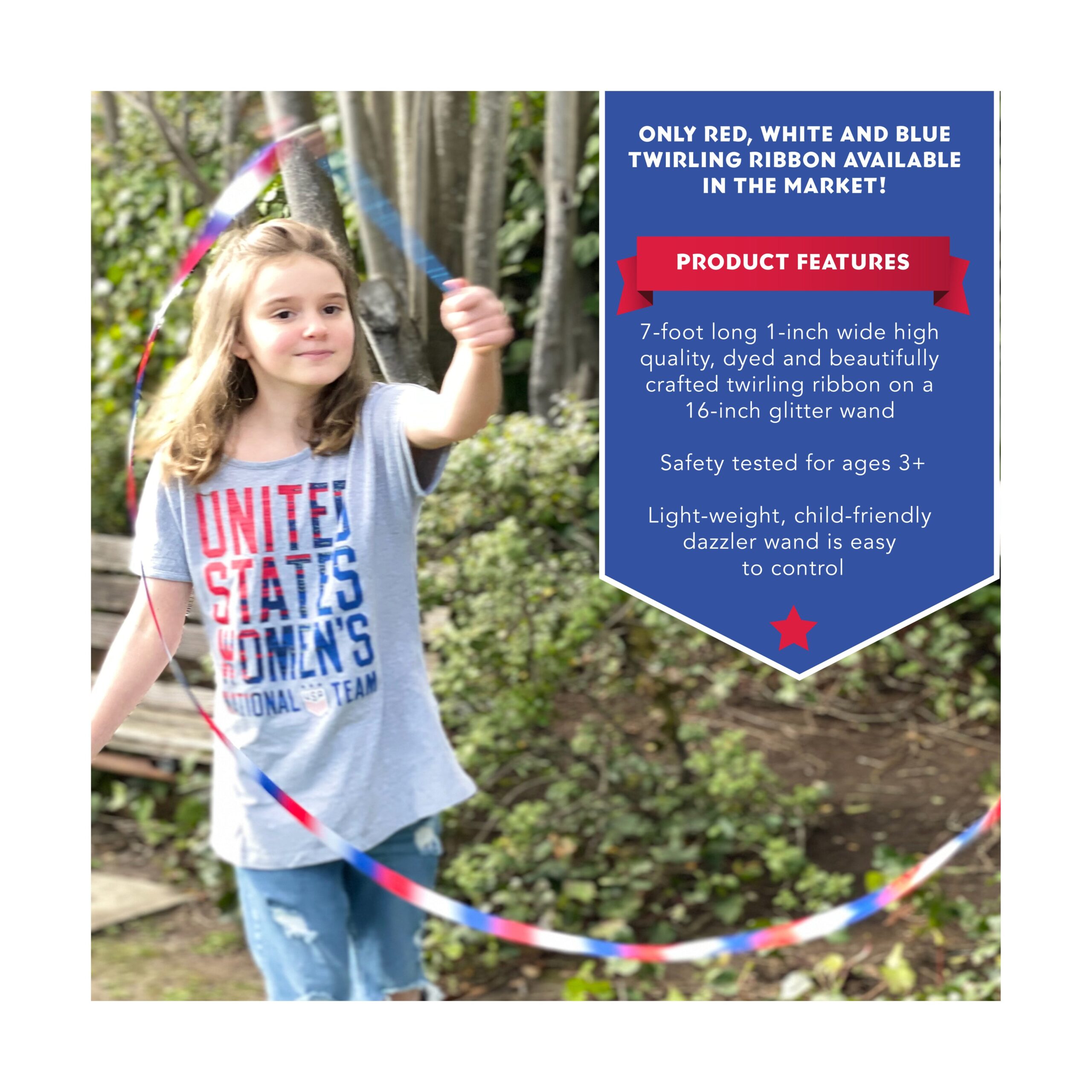 Patriotic USA Dazzler Twirling Ribbon with Glitter Wand - Image 5