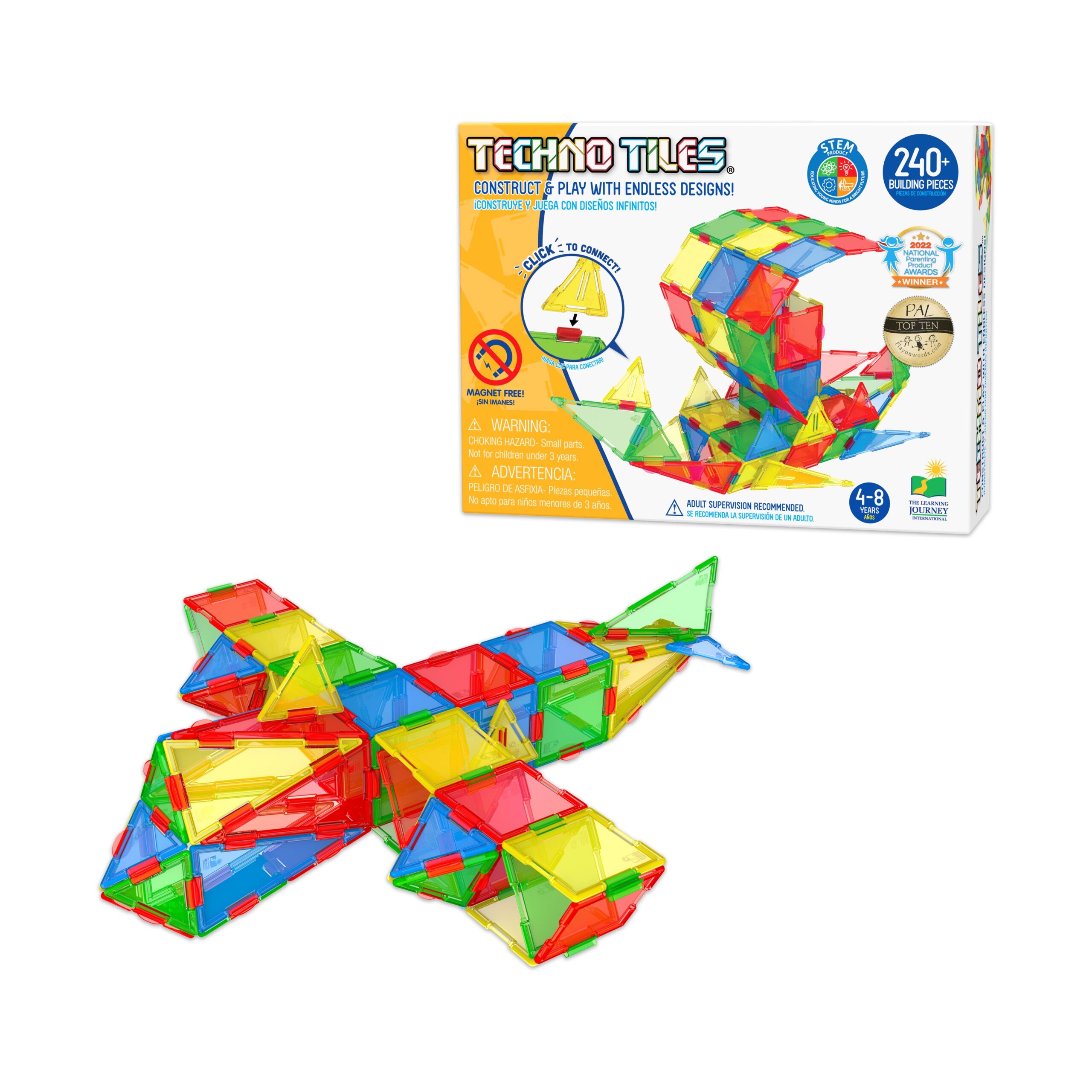 Techno Tiles Geometric Snap & Build Set - Primary Colors, 240+ Pieces - Image 3