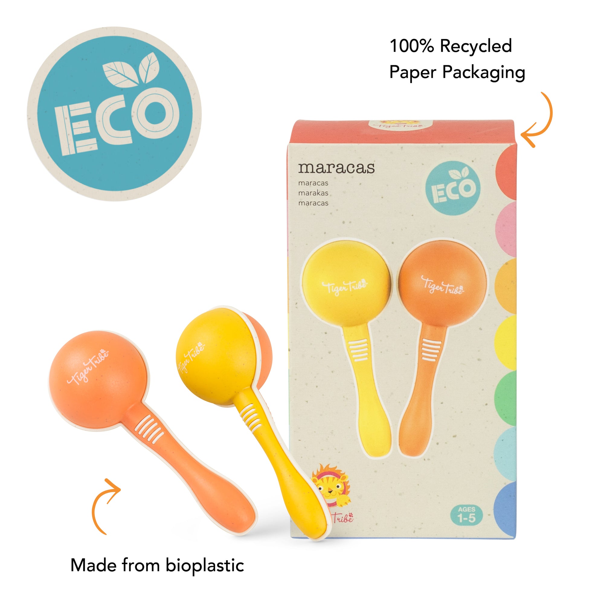 Tiger Eco-Friendly Toddler Maracas, 2 Piece Set - Image 2
