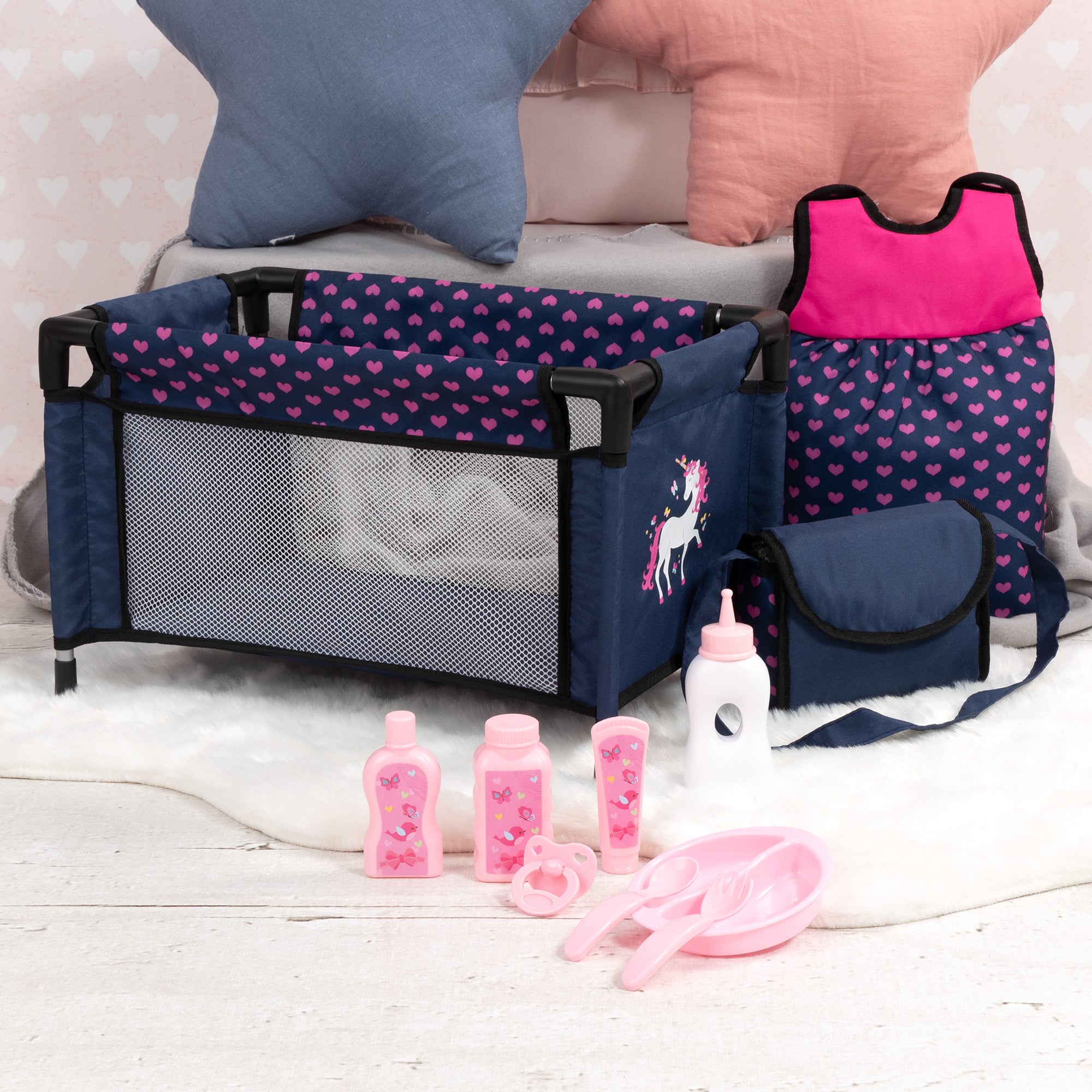 Bayer Design Doll Travel Set with Navy-Pink-Unicorn Theme - Image 2