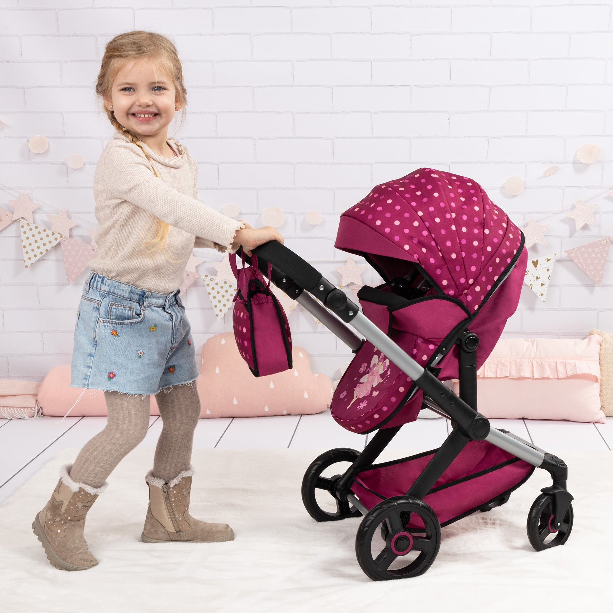 Bayer Design Doll Pram Xeo - Convertible Pushchair & Stroller, Stars Design, for 18" Dolls - Image 5